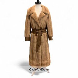 The Bon Marche Stunning Light Brown Mink Fur & Leather Long Coat - Size S